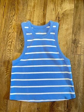 Maeve Blue and White Striped Ribbed Tank